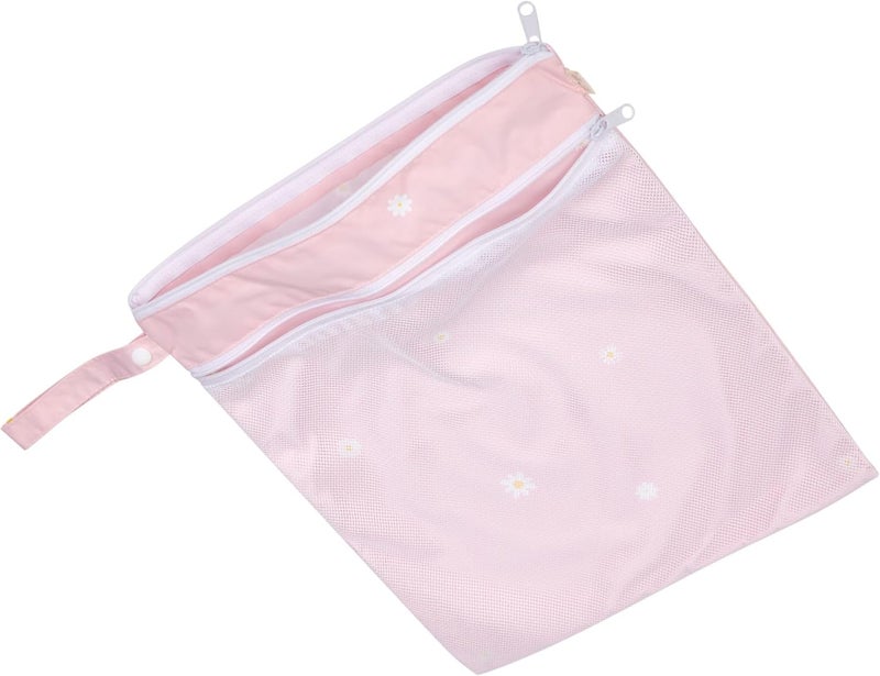 Ali+Oli Water Resistant Dual-Compartment Wet-Dry Bag for Travel, Hook to Stroller, Daycare, Diapers, Diaper Bag, Clutch Bag,15x12 inches (Blush Daisy) - Image 4